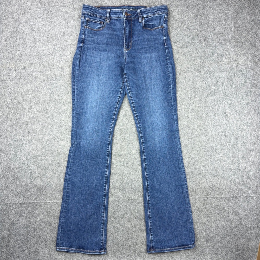 American Eagle Jeans Womens 12 Long Blue Hi Rise Skinny Kick Boot Flare Stretch